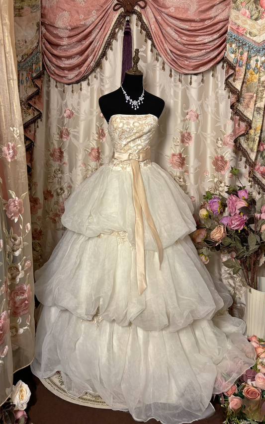 Retro Ball Gown Strapless Tulle Ivory 70s Fitted Corset Bride Gown Long Wedding Dresses Brides Dress AU282