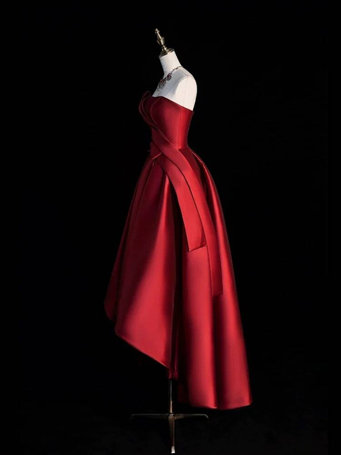 Vintage Ball Gown Strapless Burgundy Satin Prom Dresses Party Dress 21st Birthday Outfits Graduation Dress AU283