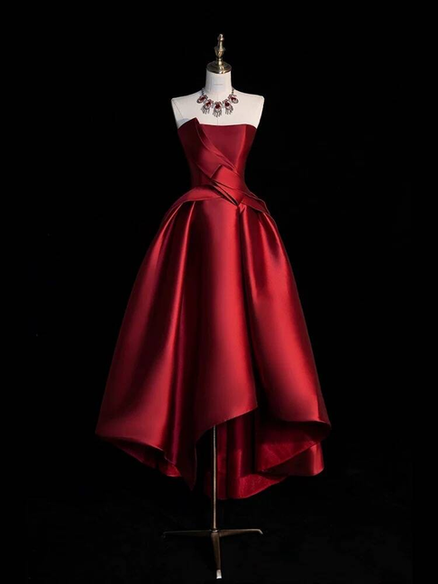 Vintage Ball Gown Strapless Burgundy Satin Prom Dresses Party Dress 21st Birthday Outfits Graduation Dress AU283
