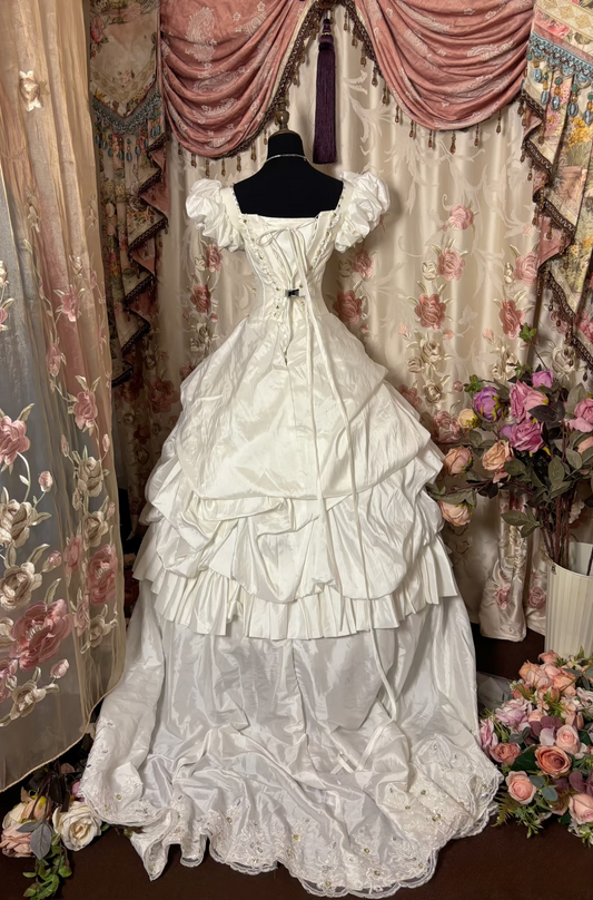 Vintage Ball Gown Square Neck Satin 1960s Fitted Pleated Ruched Bride Dress Long Bride Dress Classy Wedding Dresses AU283