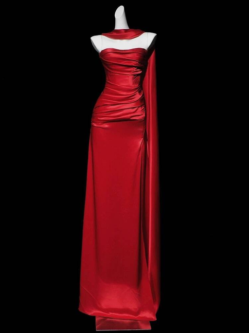 Modest Sheath Strapless Red Slit Long Prom Dresses Party Dress 21st Birthday Outfits Graduation Dress AU285