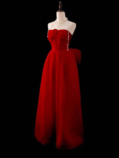 Modest A Line Strapless Red Long Prom Dresses Party Dress 21st Birthday Outfits Graduation Dress AU286