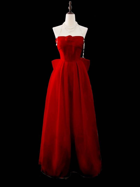 Modest A Line Strapless Red Long Prom Dresses Party Dress 21st Birthday Outfits Graduation Dress AU286