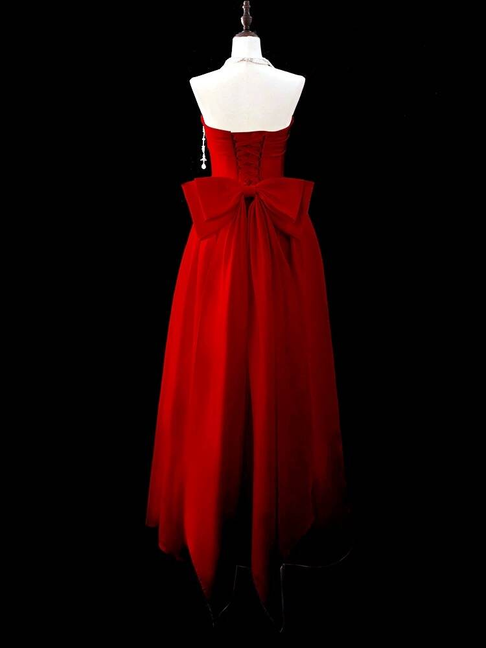 Modest A Line Strapless Red Long Prom Dresses Party Dress 21st Birthday Outfits Graduation Dress AU286
