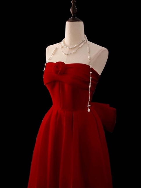 Modest A Line Strapless Red Long Prom Dresses Party Dress 21st Birthday Outfits Graduation Dress AU286