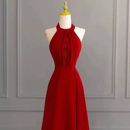 Modest A Line Halter Red Chiffon Long Prom Dresses Inspiration Party Dress Princess Graduation Dress AU288