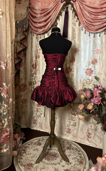 Sexy Sheath Strapless Burgundy Satin Short 16th Birthday Dress Homecoming Dresses Cocktail Gown AU288