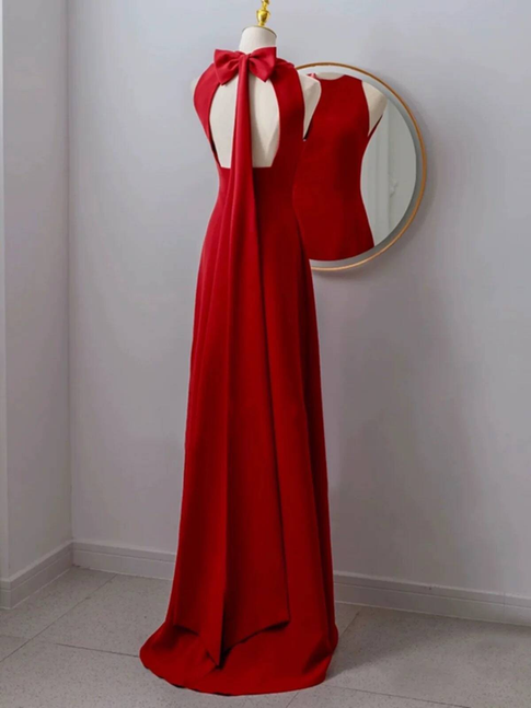Modest A Line Scoop Red Chiffon Backless Long Prom Dresses Inspiration Party Dress Princess Graduation Dress AU289