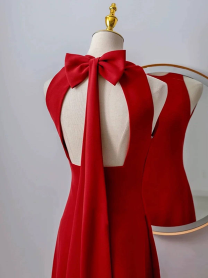 Modest A Line Scoop Red Chiffon Backless Long Prom Dresses Inspiration Party Dress Princess Graduation Dress AU289