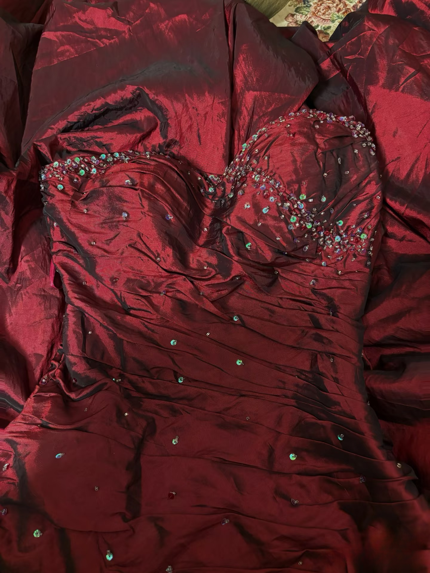 Vintage Mermaid Sweetheart Sleeveless With Silver Beads Burgundy Taffeta Long Prom Dresses Formal Evening Gowns AU290