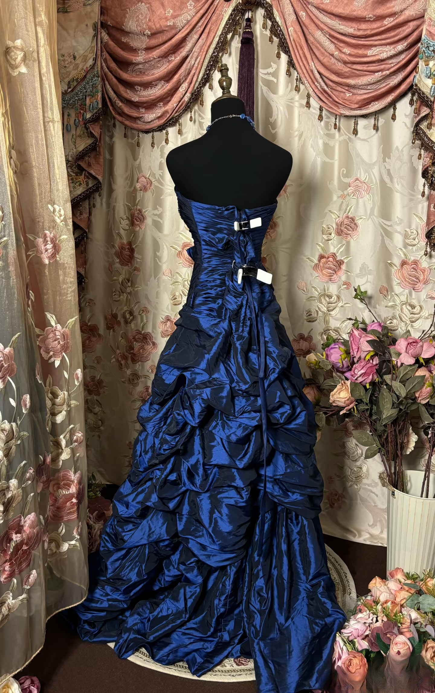 Vintage Mermaid Sweetheart 70s Sleeveless With Silver Beads Royal Blue Taffeta Long Prom Dresses Formal Evening Gowns AU291