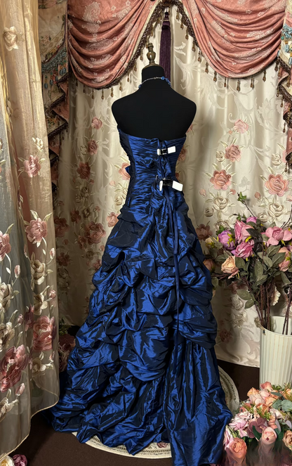 Vintage Mermaid Sweetheart 70s Sleeveless With Silver Beads Royal Blue Taffeta Long Prom Dresses Formal Evening Gowns AU291