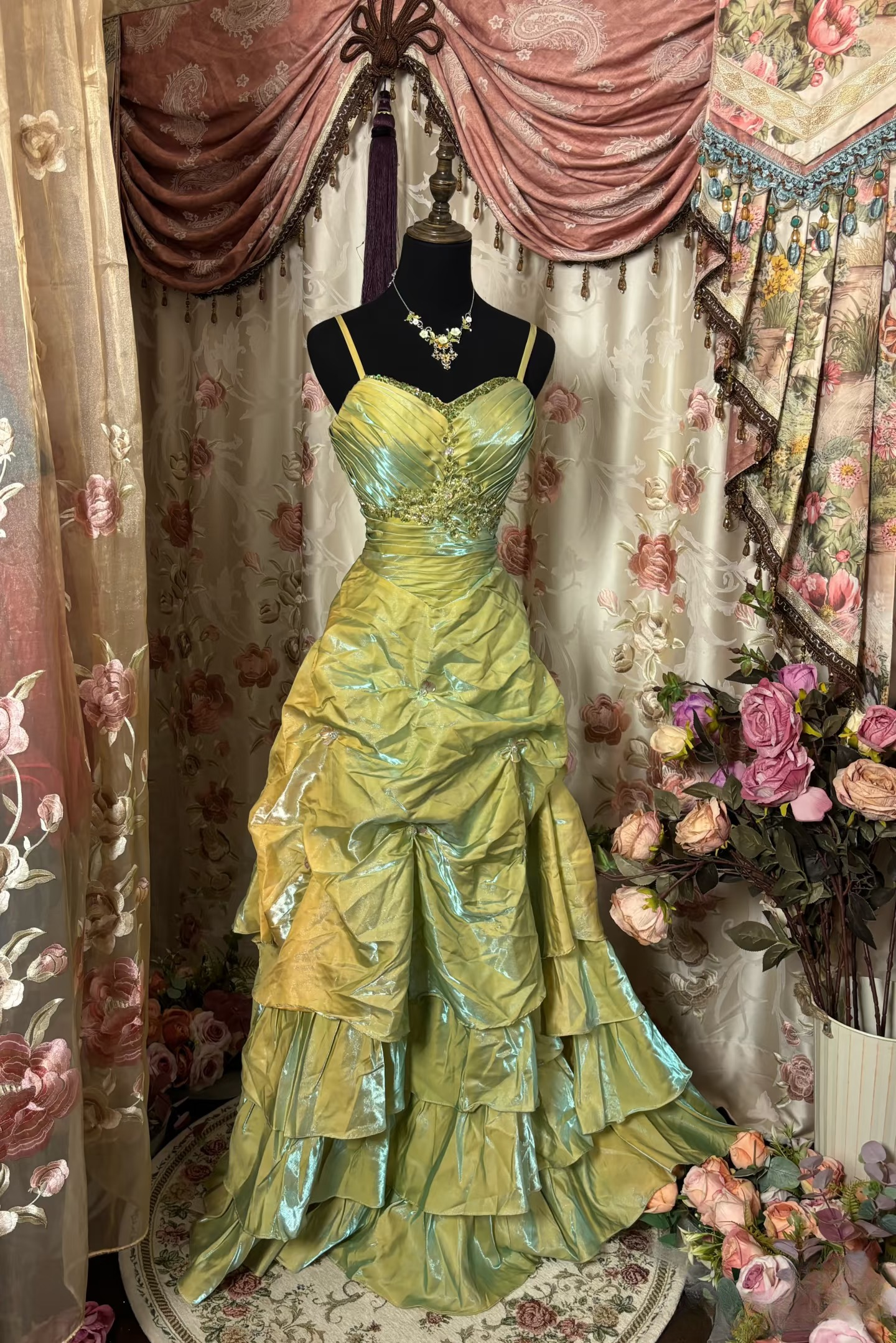 Vintage Mermaid Spaghetti Strap Sage Green With Beads Gem Long Prom Dresses Formal Party Teens Evening Gowns AU292