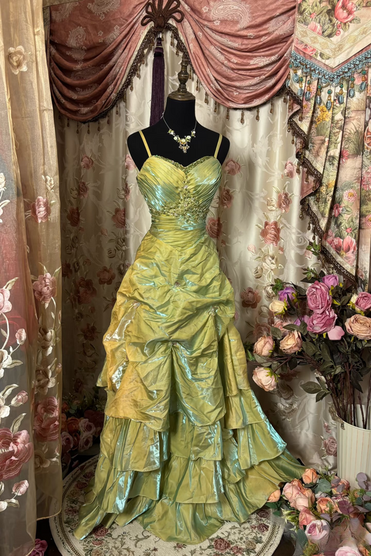 Vintage Mermaid Spaghetti Strap Sage Green With Beads Gem Long Prom Dresses Formal Party Teens Evening Gowns AU292
