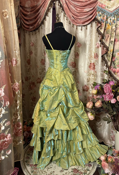 Vintage Mermaid Spaghetti Strap Sage Green With Beads Gem Long Prom Dresses Formal Party Teens Evening Gowns AU292