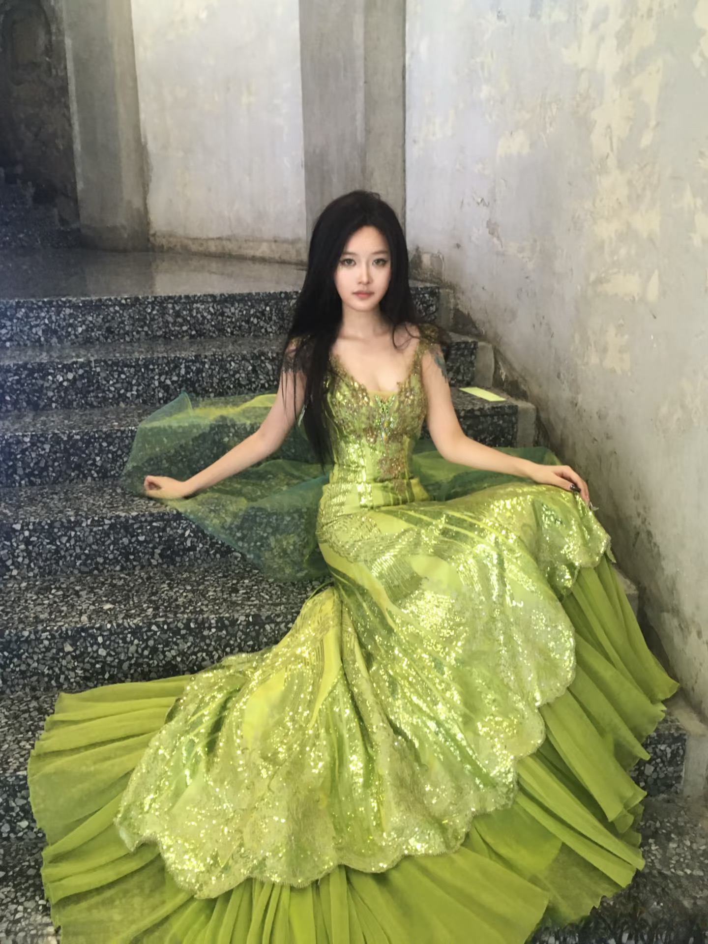 Vintage Mermaid V Neck Sequins Green With Beads Gem Long Prom Dresses Formal Party Teens Evening Gowns AU293
