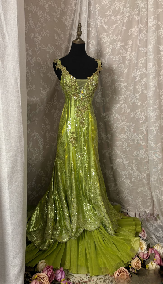 Vintage Mermaid V Neck Sequins Green With Beads Gem Long Prom Dresses Formal Party Teens Evening Gowns AU293
