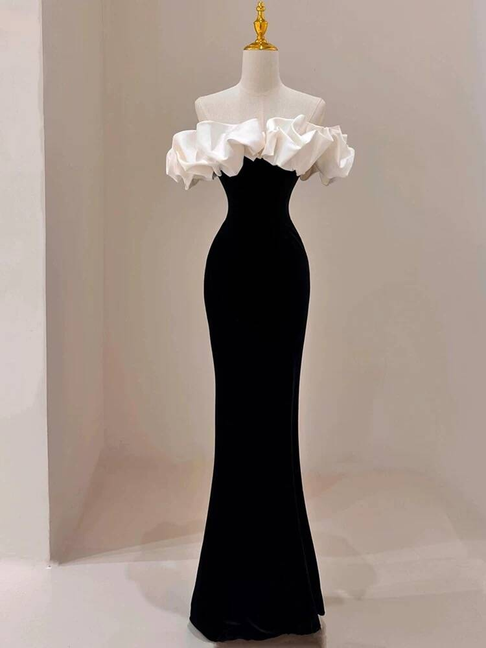 Beautiful Mermaid Off The Shoulder Satin Black Prom Dresses Inspiration Prom Dress Princess Graduation Dress AU294