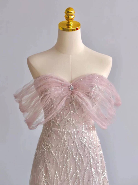 Beautiful A line Off The Shoulder Sequin Pink Prom Dresses Inspiration Prom Dress Princess Graduation Dress AU297