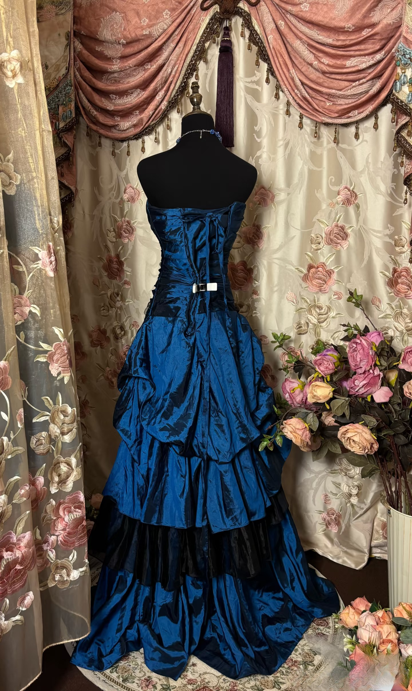 Vintage Mermaid Sweetheart Navy Blue 70s Sleeveless With Ruffles Long Prom Dresses Formal Evening Gowns AU297
