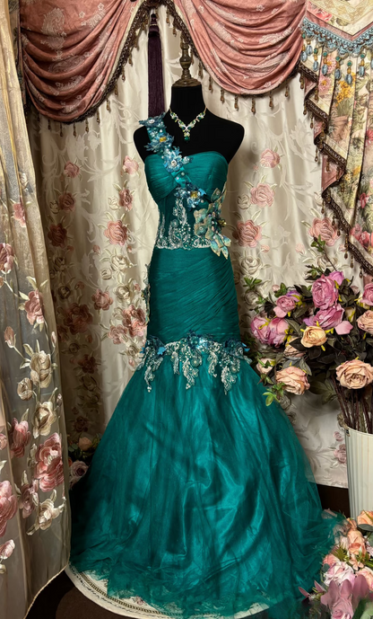Vintage Mermaid One Shoulder Dark Green Sleeveless Long Prom Dresses Formal Party Teens Evening Gowns AU298