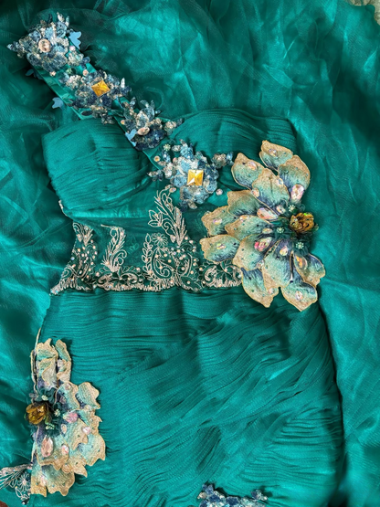 Vintage Mermaid One Shoulder Dark Green Sleeveless Long Prom Dresses Formal Party Teens Evening Gowns AU298