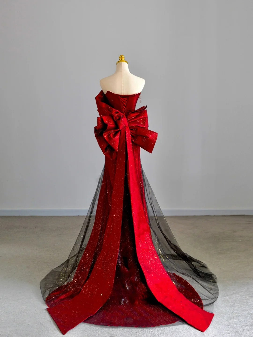 Sparkly Mermaid Sweetheart Red With Bow Prom Dresses Long Evening Party Formal Outfits RB6657