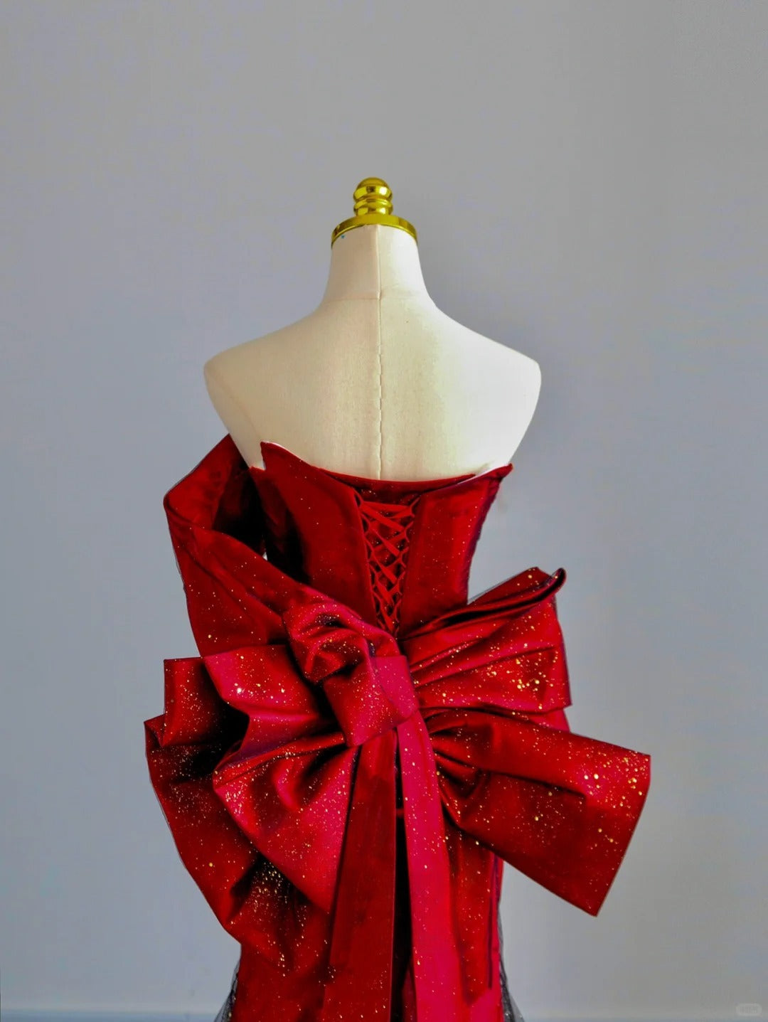 Sparkly Mermaid Sweetheart Red With Bow Prom Dresses Long Evening Party Formal Outfits RB6657