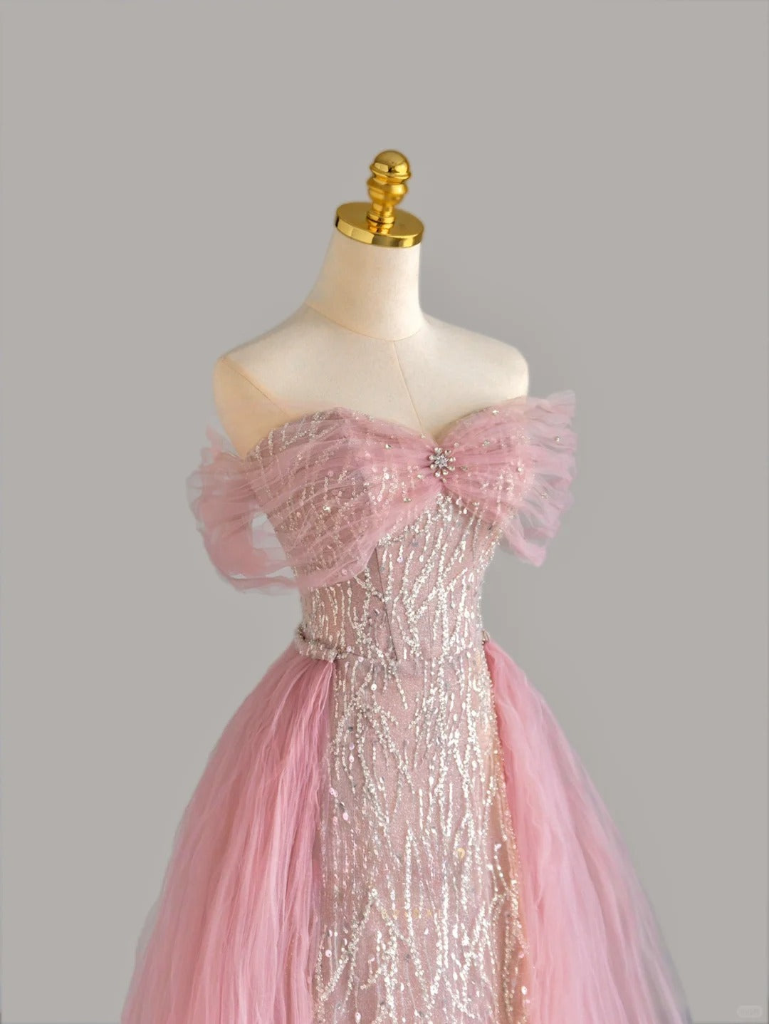 Sparkly A line Off The Shoulder Pink With Train Prom Dresses Long Evening Party Formal Outfits RB6658