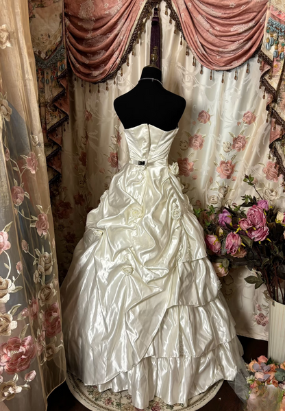 Retro Ball Gown Strapless Taffeta Ivory 70s Fitted Corset Bride Gown Long Wedding Dresses Brides Dress AU301