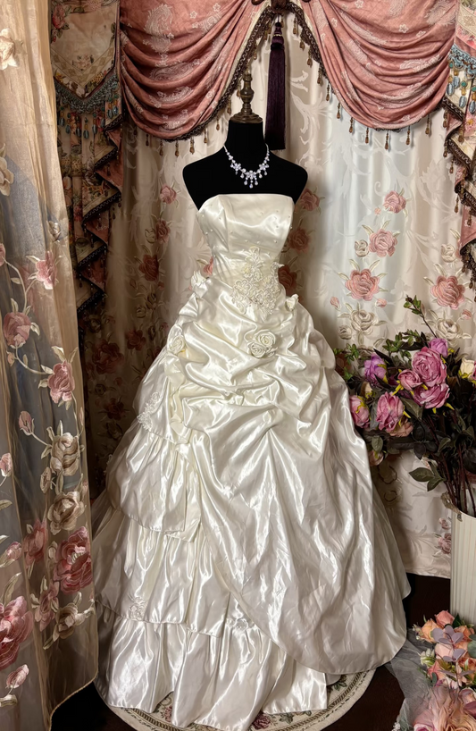 Retro Ball Gown Strapless Taffeta Ivory 70s Fitted Corset Bride Gown Long Wedding Dresses Brides Dress AU301