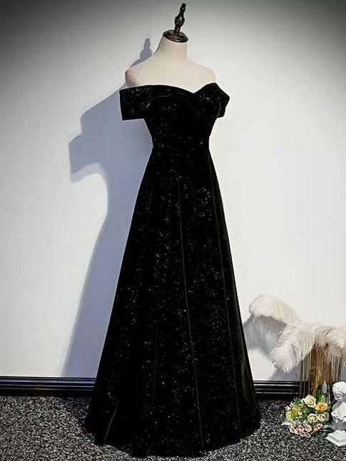 Beautiful A line Off The Shoulder Black Sequin Prom Dresses Inspiration Prom Dress Princess Graduation Dress AU302