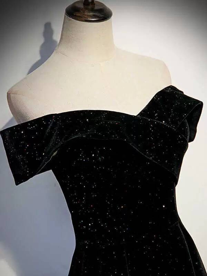 Beautiful A line Off The Shoulder Black Sequin Prom Dresses Inspiration Prom Dress Princess Graduation Dress AU302
