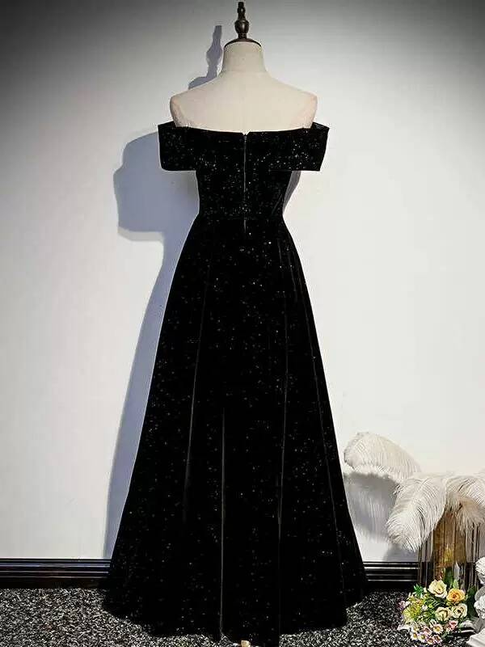 Beautiful A line Off The Shoulder Black Sequin Prom Dresses Inspiration Prom Dress Princess Graduation Dress AU302