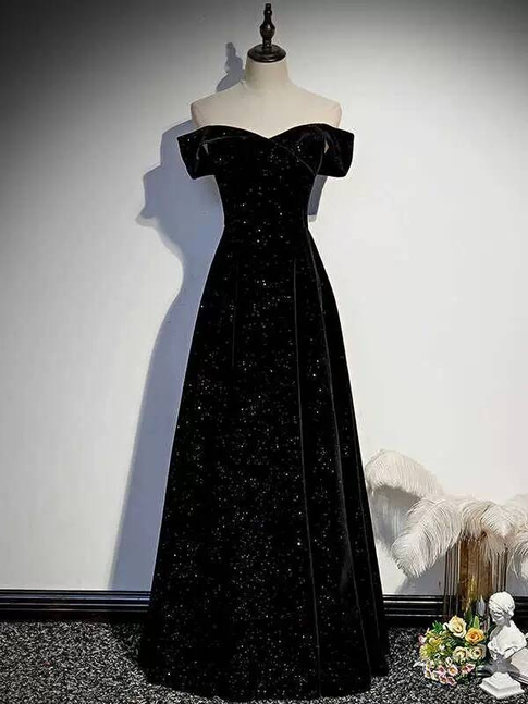 Beautiful A line Off The Shoulder Black Sequin Prom Dresses Inspiration Prom Dress Princess Graduation Dress AU302