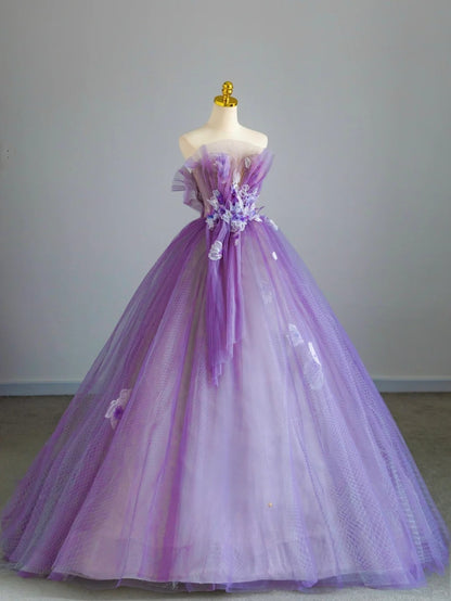 Modest Ball Gown Strapless Lilac Tulle Quinceañera Dress Moda 2000 Long 15 Quinceanera Dresses Ideas Sweet 16 Outfits RB6659