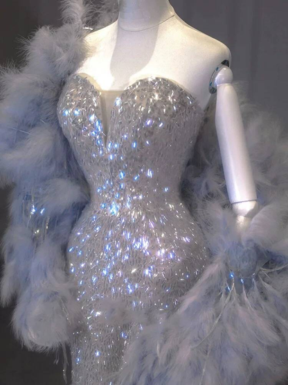 Timeless Mermaid Sweetheart Silver Sequin Prom Dress Inspiration Long Party Formal Prom Dresses AU303