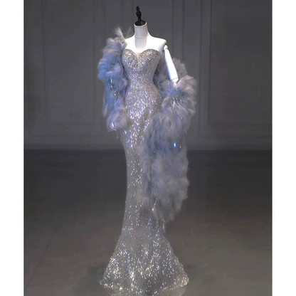 Timeless Mermaid Sweetheart Silver Sequin Prom Dress Inspiration Long Party Formal Prom Dresses AU303