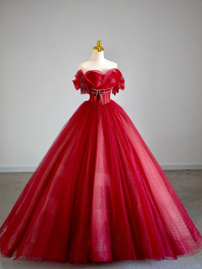 Ball Gown Off The Shoulder Red With Sleeves Prom Dresses Long Evening Party Formal Outfits RB6659