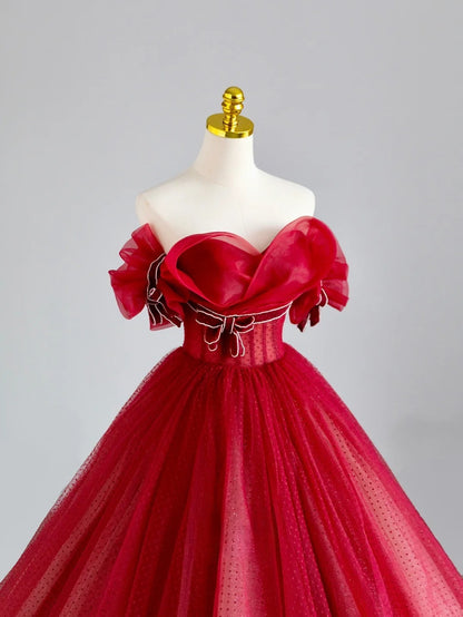 Ball Gown Off The Shoulder Red With Sleeves Prom Dresses Long Evening Party Formal Outfits RB6659