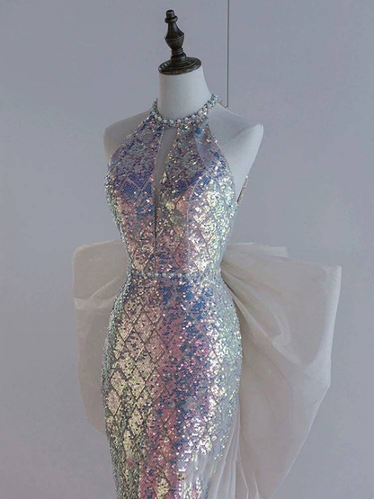 Modest Mermaid Scoop Neck Sequin Long Prom Dresses Party Dress 21st Birthday Outfits Graduation Dress AU304