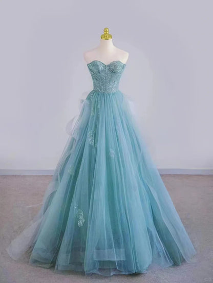 Pretty Ball Gown Sweetheart Blue Tulle Prom Dresses Long Evening Party Formal Outfits RB6664