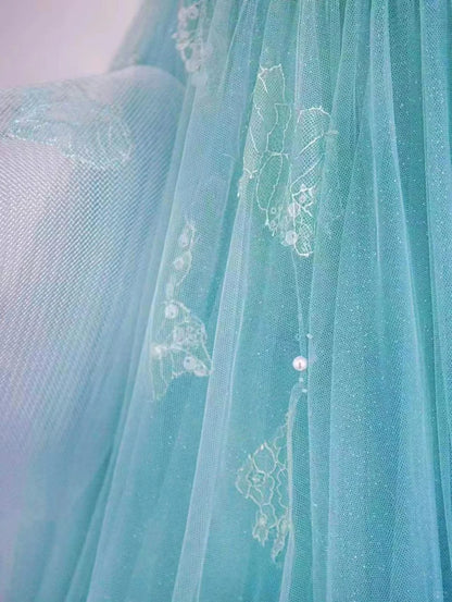 Pretty Ball Gown Sweetheart Blue Tulle Prom Dresses Long Evening Party Formal Outfits RB6664