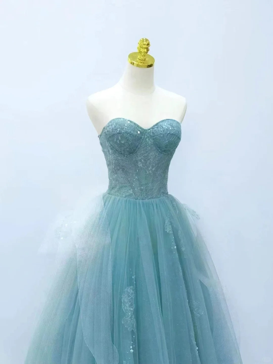 Pretty Ball Gown Sweetheart Blue Tulle Prom Dresses Long Evening Party Formal Outfits RB6664