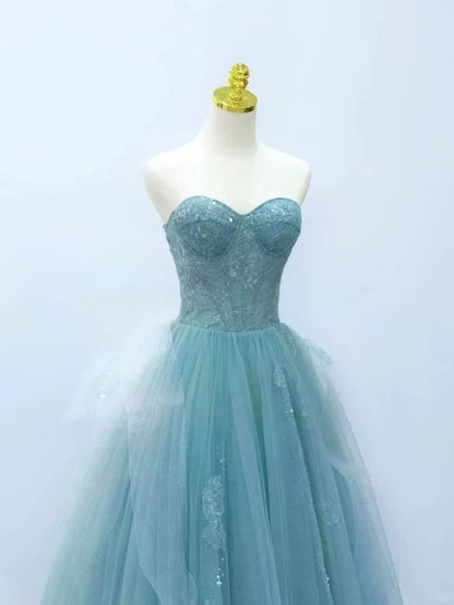 Pretty Ball Gown Sweetheart Blue Tulle Prom Dresses Long Evening Party Formal Outfits RB6664