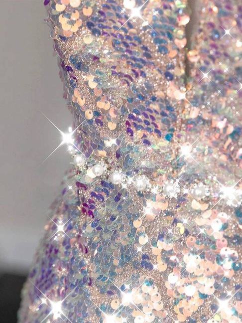 Modest Sheath Scoop Neck Sequin Short Prom Dresses Party Dress 21st Birthday Outfits Homecoming Dress AU308