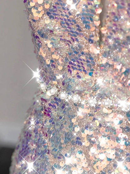 Modest Sheath Scoop Neck Sequin Short Prom Dresses Party Dress 21st Birthday Outfits Homecoming Dress AU308