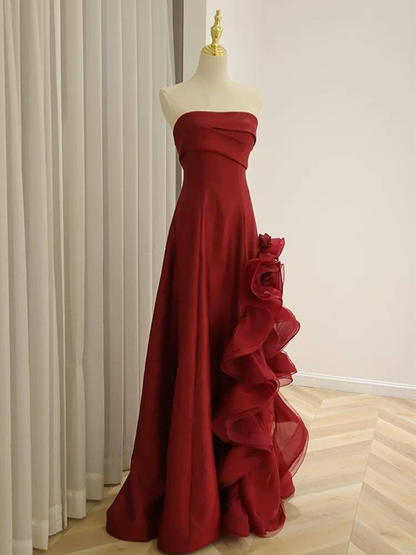 Classy Mermaid Strapless Burgundy Long Prom Dresses With Scarf Party Dress 22th Birthday Outfits Graduation Dress AU309