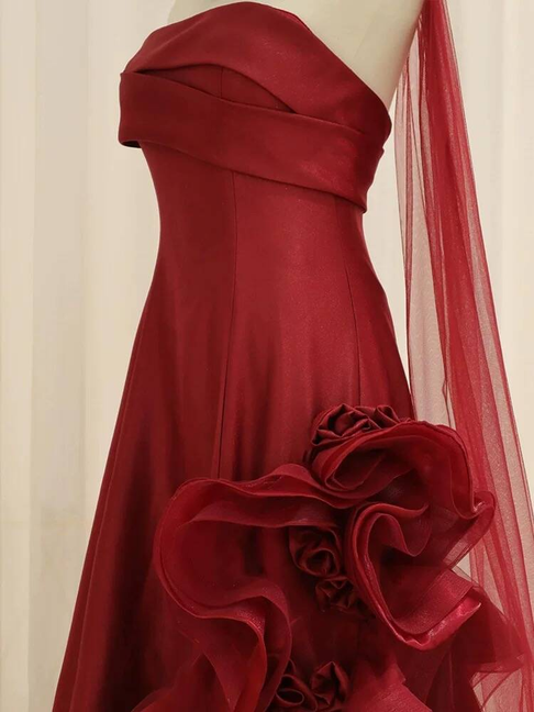 Classy Mermaid Strapless Burgundy Long Prom Dresses With Scarf Party Dress 22th Birthday Outfits Graduation Dress AU309