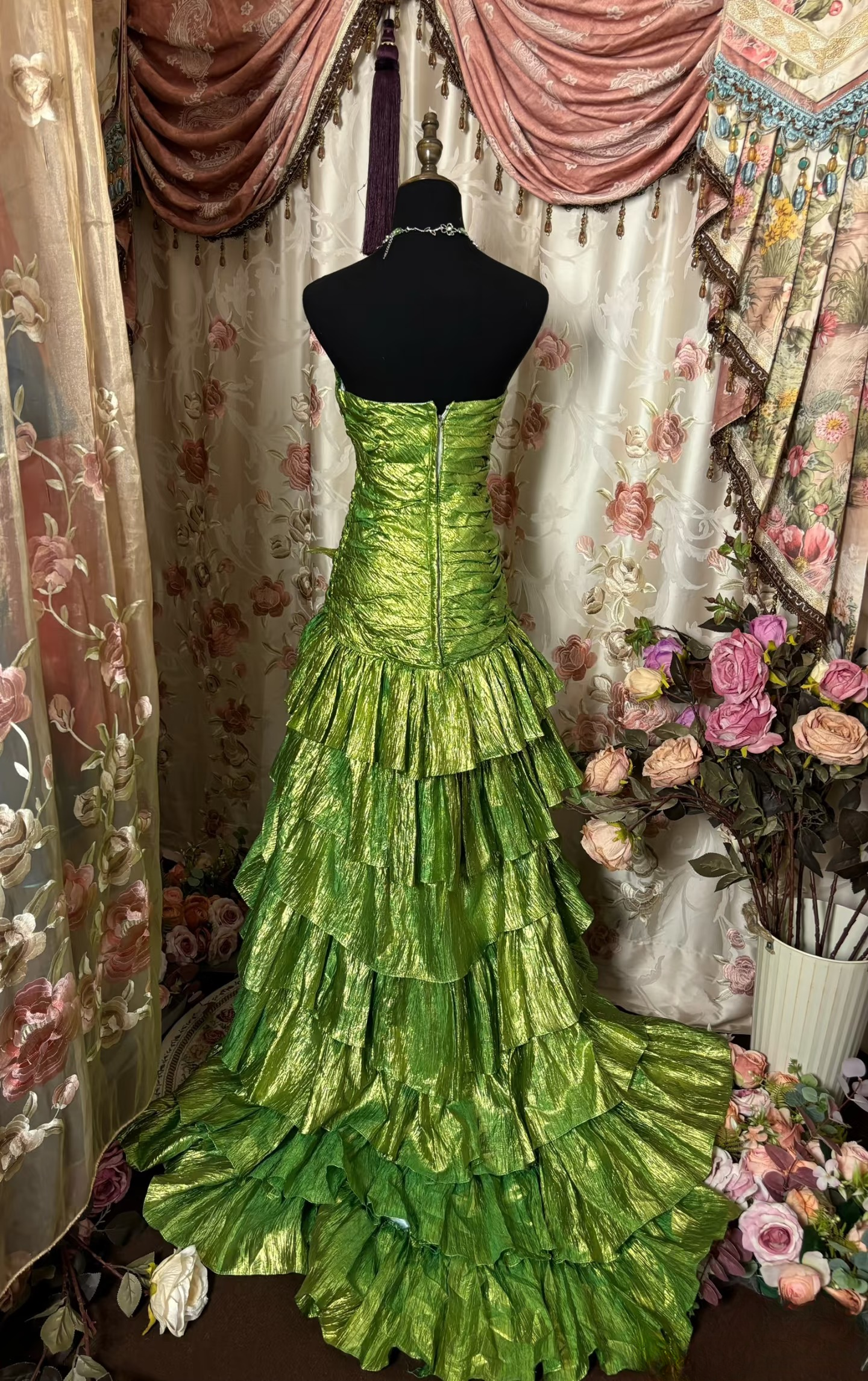 Vintage Ball Gown High Low Strapless Green Prom Dresses Formal Party Teens Evening Gowns AU310